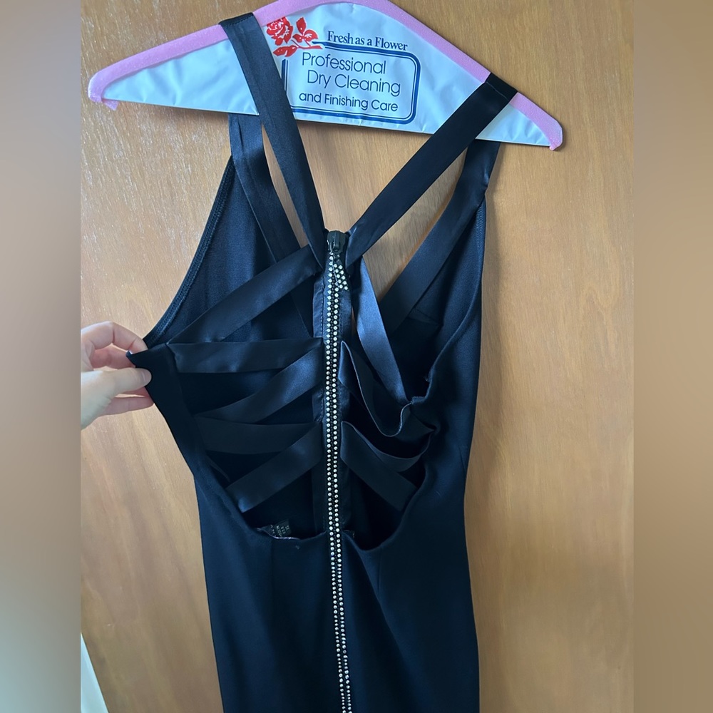 BEBE rhinestone zip pointe little black dress size XS (retail $169) - Picture 4 of 6